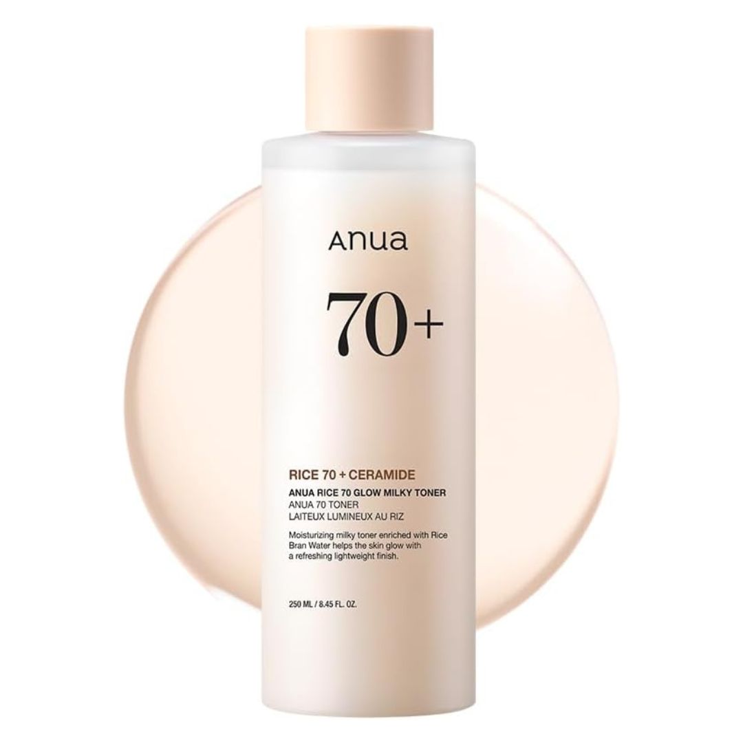 ANUA Rice 70 Glow Milky Toner, for Glass Skin, Rice Water, Niacinamide, Ceramides, Panthenol, Fragrance-Free, Non comedogenic, Fungal Acne Safe, Korean Skin Care, 250ml/8.45fl.oz.