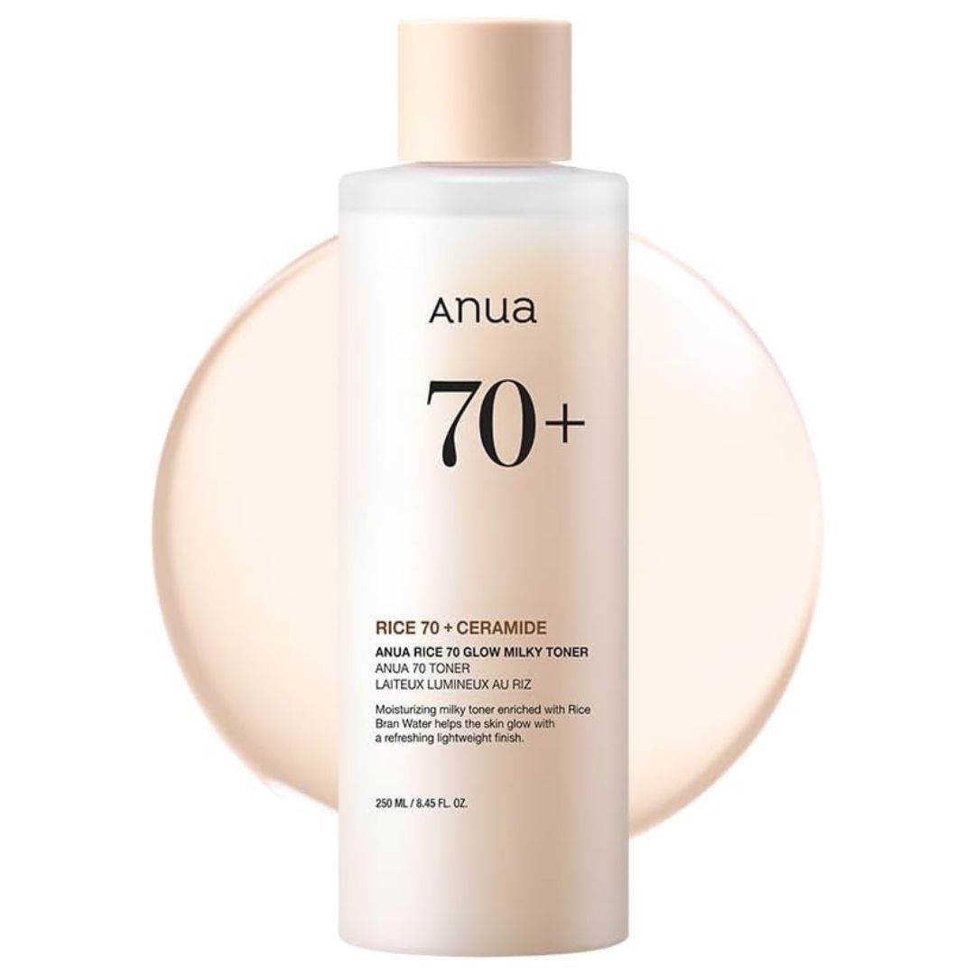 ANUA Rice 70 Glow Milky Toner, for Glass Skin, Rice Water, Niacinamide, Ceramides, Panthenol, Fragrance-Free, Non comedogenic, Fungal Acne Safe, Korean Skin Care, 250ml/8.45fl.oz.