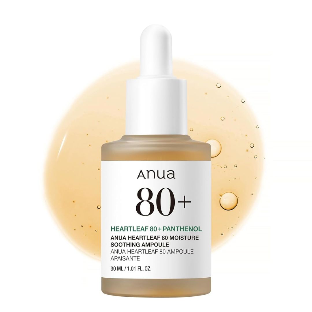 Anua Heartleaf 80 Soothing Ampoule, Hydration Facial Serum for Glass Skin, Panthenol, Hyaluronic Acid, Non-Greasy, Gentle Formula, Lightweight Essence, Vegan, Korean Skin Care, 30ml/1.01 fl.oz