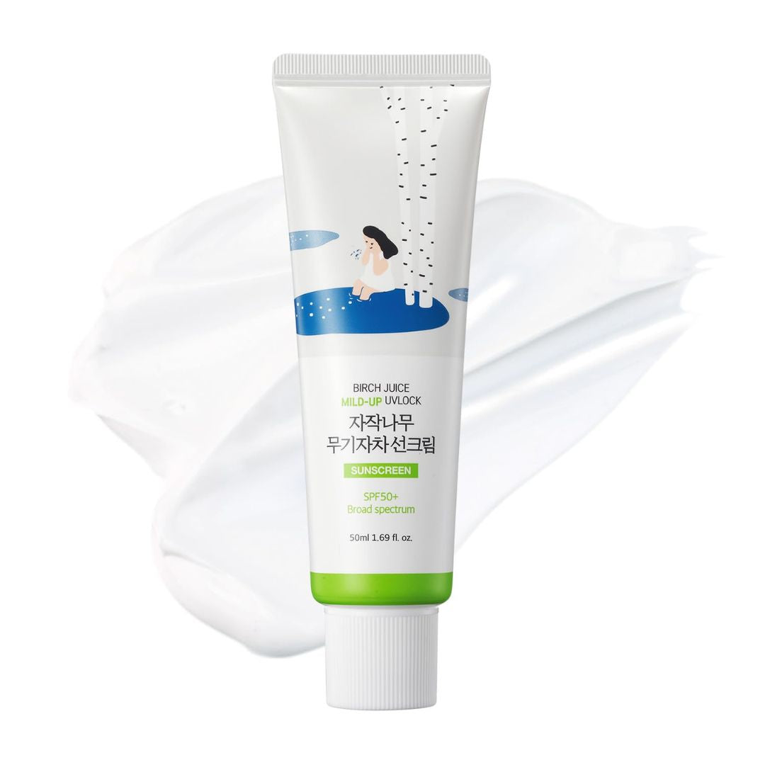 ROUND LAB Birch Juice Mild-up Sunscreen UV LOCK 1.69 Fl Oz | SPF 50+ broad spectrum, Mineral Zinc Oxide, for Sensitive Skin, Control Oil and Sebum, Ocean Friendly-Reef Safe, Korean Sunscreen