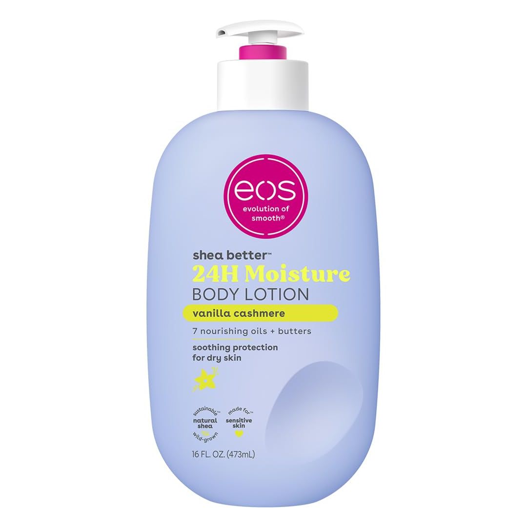 eos Shea Better Body Lotion Vanilla Cashmere, 24-Hour Moisture Skin Care, Lightweight & Non-Greasy, Natural Shea, Vegan, Vanilla Body Lotion, 16 fl oz