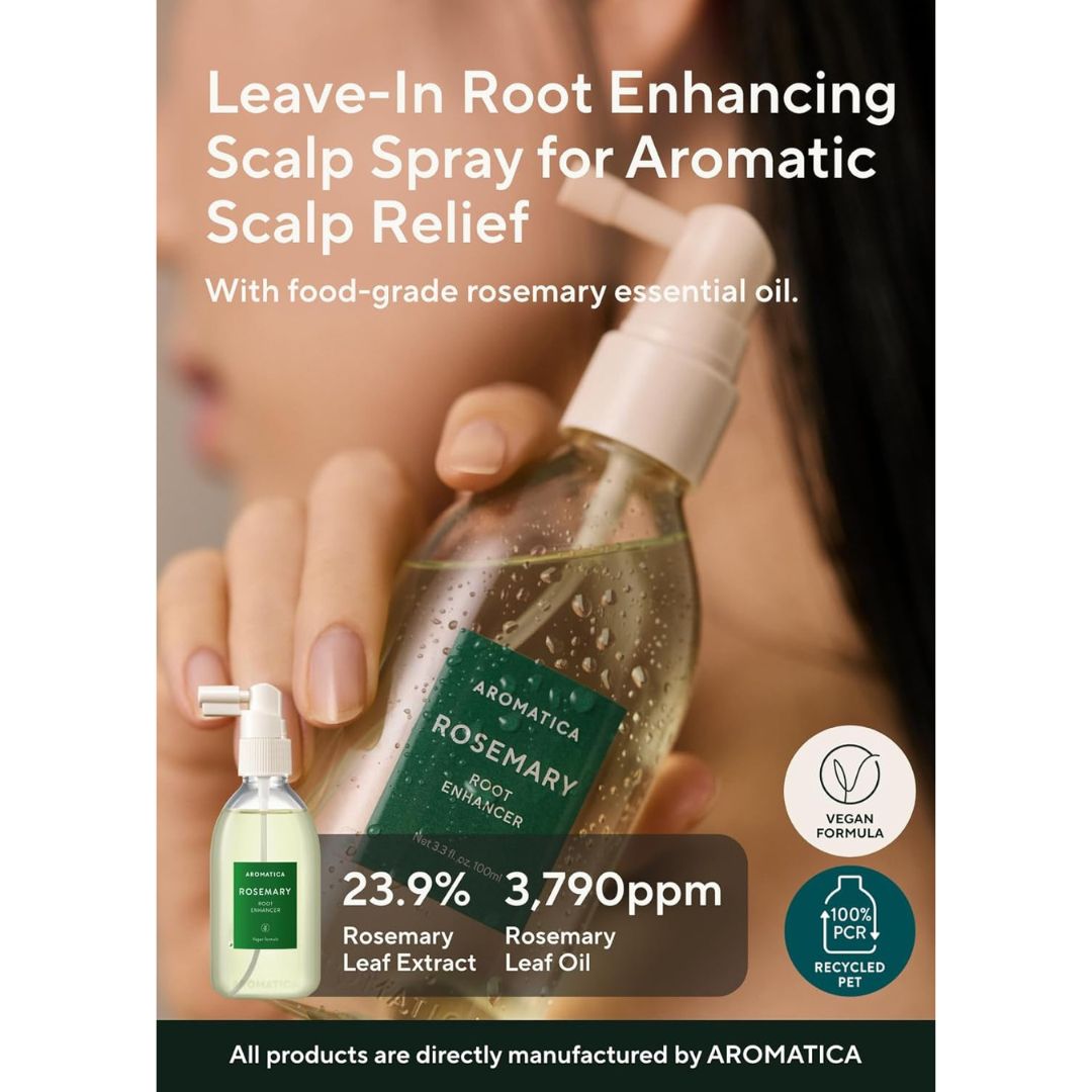 AROMATICA Root Enhancer Rosemary water spray for hair growth – Korean Hair Care Oil for Scalp Detox – Flaky & Itchy & Dry Scalp Treatment – Free from Sulfate, Silicone, and Paraben (3.38oz)
