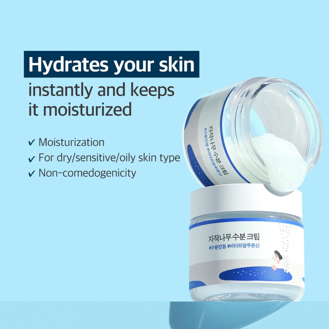 ROUND LAB Birch Juice Moisturizing Cream 2.7 Fl Oz, 48-Hour Deep Hydrating Face Moisturizer with Birch Sap & Vita Hyaluronic Acid for Acne-Prone Skin, Reduces Sebum, Oil, Blackheads, Korean Skin Care