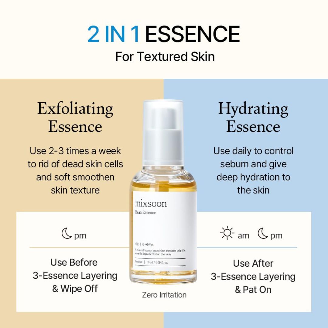 mixsoon Bean Essence Exfoliating Hydrating Korean Skin Care Glass skin Hyaluronic Acid Serum 1.69 Fl Oz (Pack of 1)
