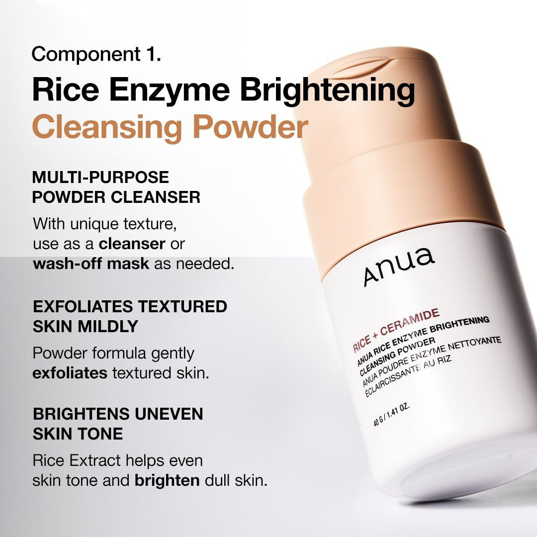 ANUA Rice Trio Set : Rice Cleansing Powder & Milky Toner & Hydrating Serum, Marshmallow face mask maker, for Glass skin, Fragrance Free, Korean Skincare