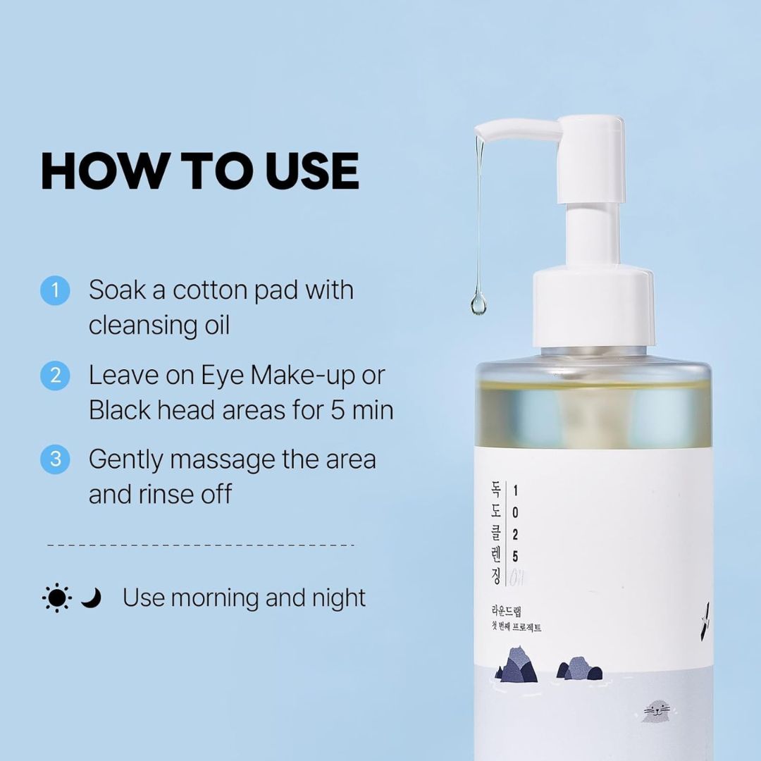 ROUND LAB 1025 Dokdo Cleansing Oil | Fresh and light oil cleanser for all skin types, Amazing blackhead removal, Dissolve impurities and increase moisture retention, Alcohol-Free (6.76fl.oz)