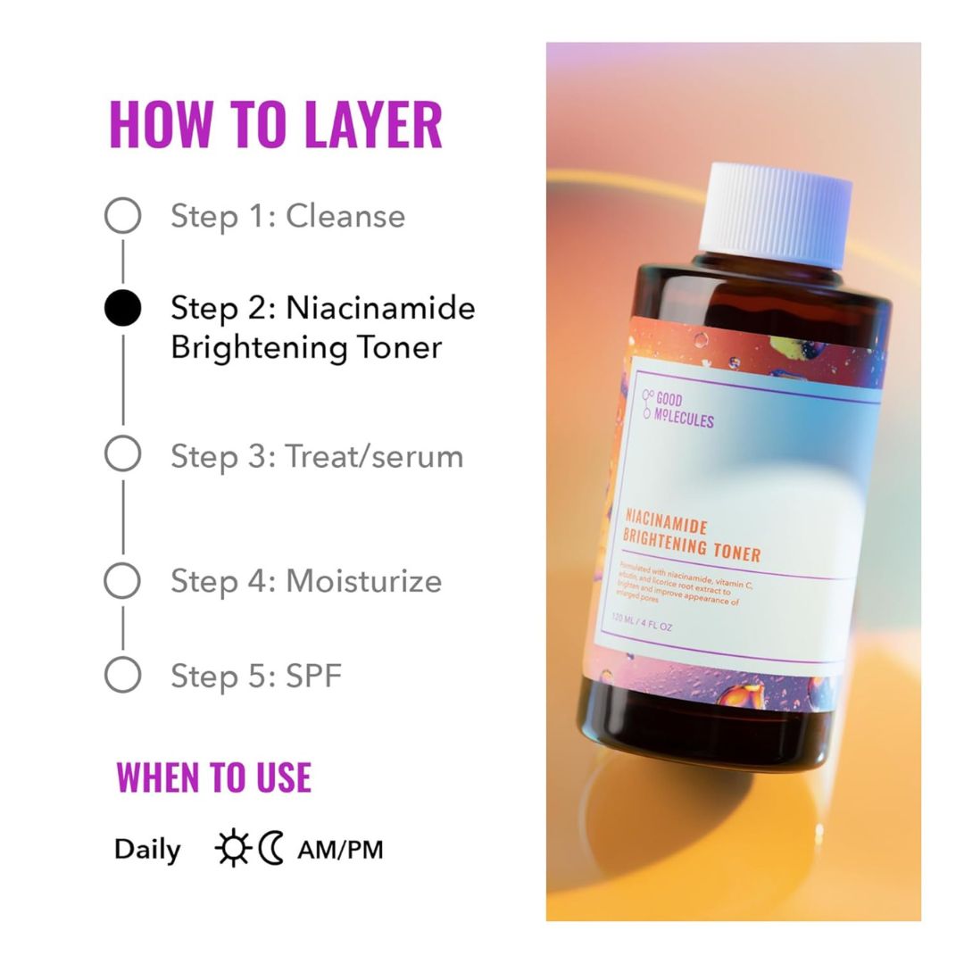 Good Molecules Niacinamide Brightening Toner - Toner for Face with Niacinamide and Arbutin for Skin Tone Balancing- Pore Minimizer, Facial Skin Care