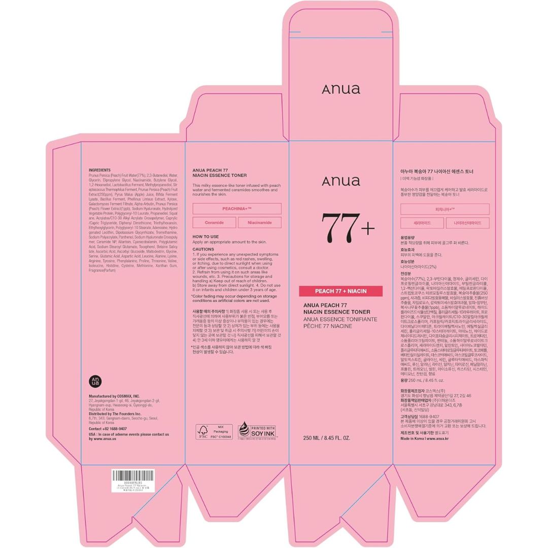Anua Peach 77 Niacin Essence Toner 250ml / Brightening Toner for Face, Niacinamide, Panthenol, Ceramides, Facial Toner for Glass Skin, Korean Skin Care (8.45 fl.oz.)