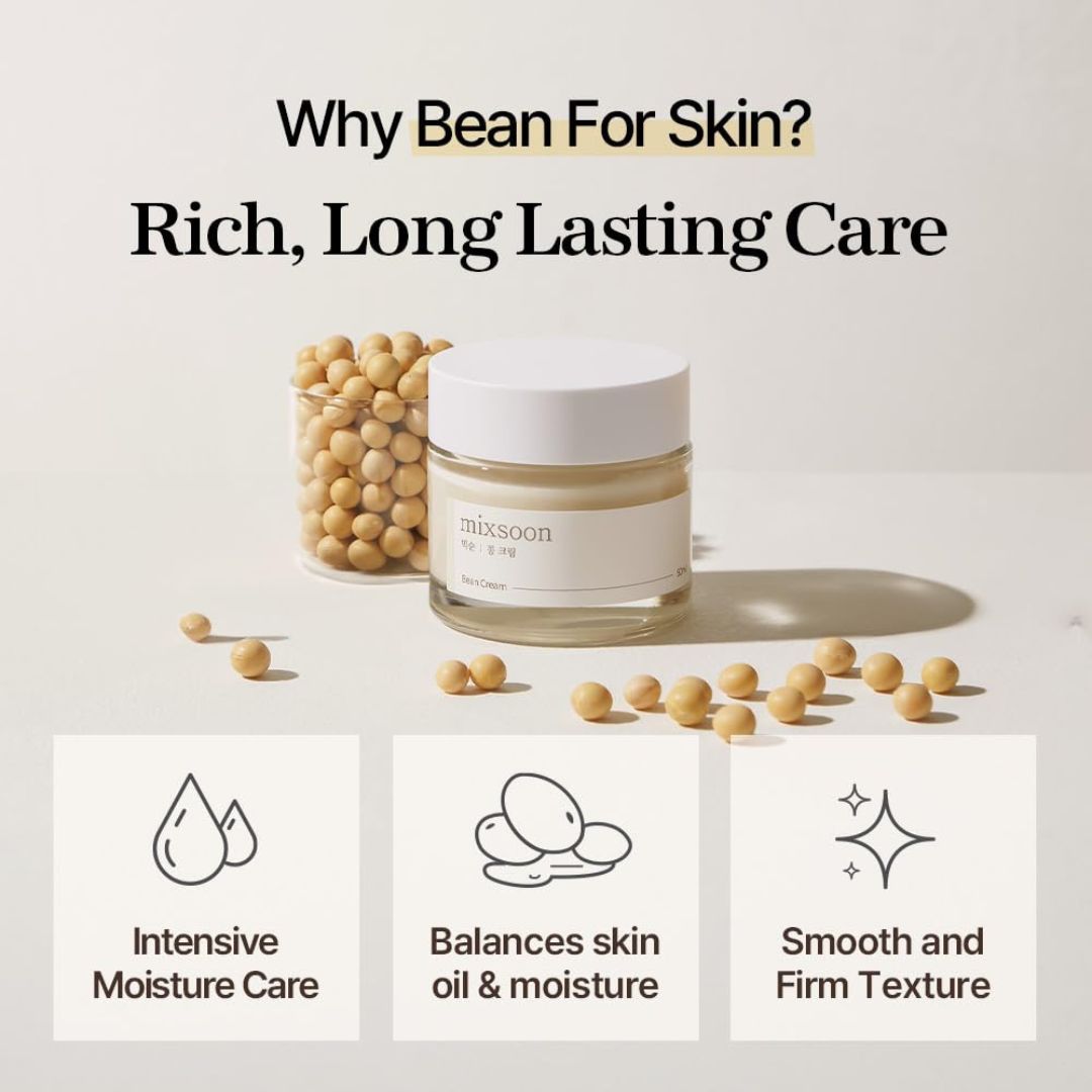mixsoon Bean Cream - Intensive Moisture Face Cream For Smooth, Nourished Skin, Pore & Sebum Care - Korean Skincare For Glass Skin - Non-stick (1.69 fl.oz / 50ml)