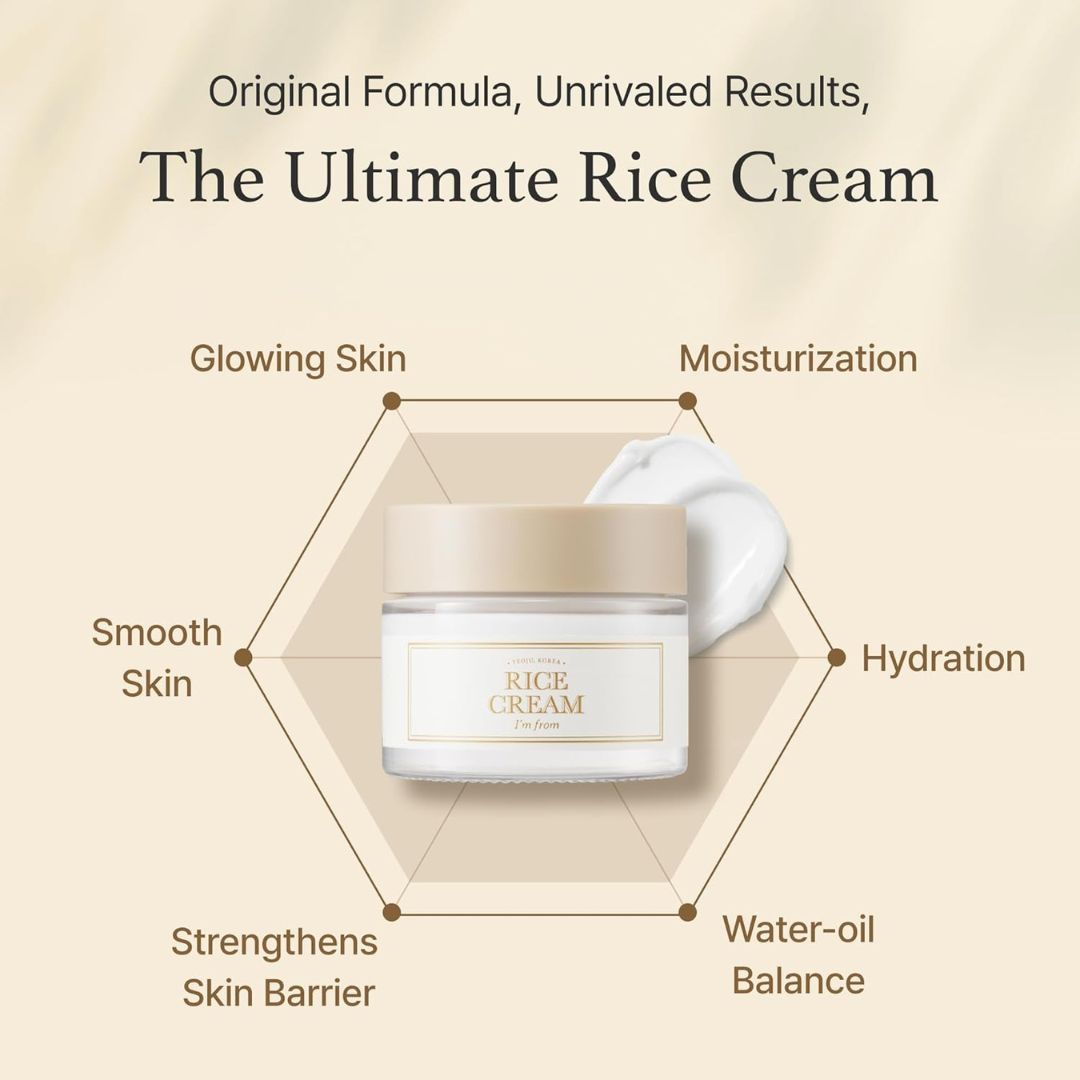 I'm from Rice Cream 1.69 Ounce, 41% Rice Bran Essence with Ceramide, Glowing Look, Improves Moisture Skin Barrier, Nourishes Deeply, Soothing to Even Out Skin Tone, Valentine's Gift